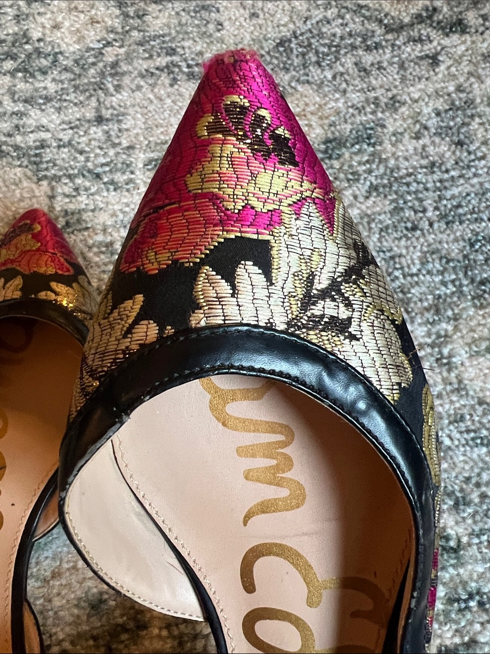 Sam Edelman Magenta & Gold Floral Pointed D'Orsay Flats - Picture 2 of 4
